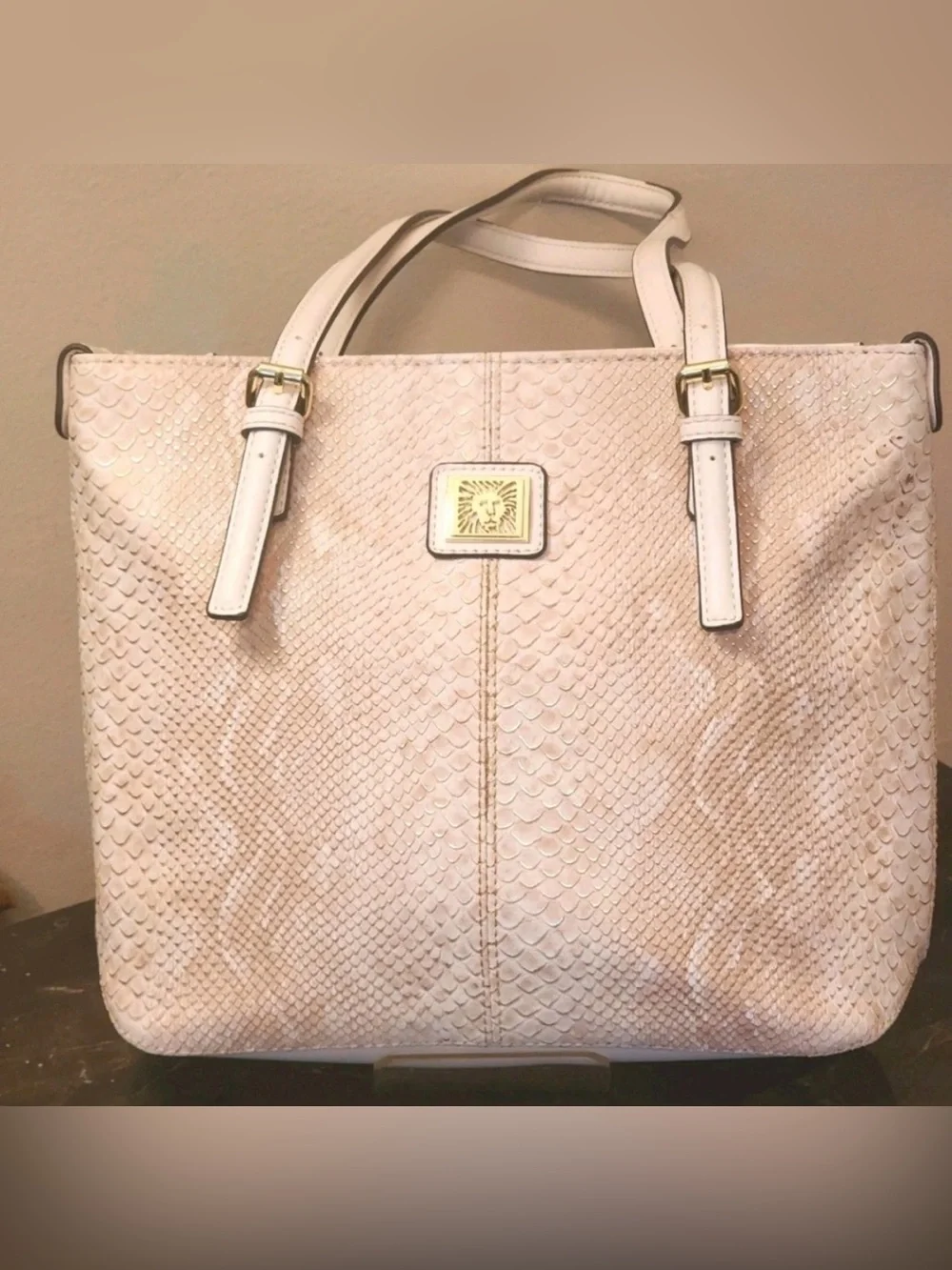 Anna Klein Cream Snake-Embossed Tote Bag